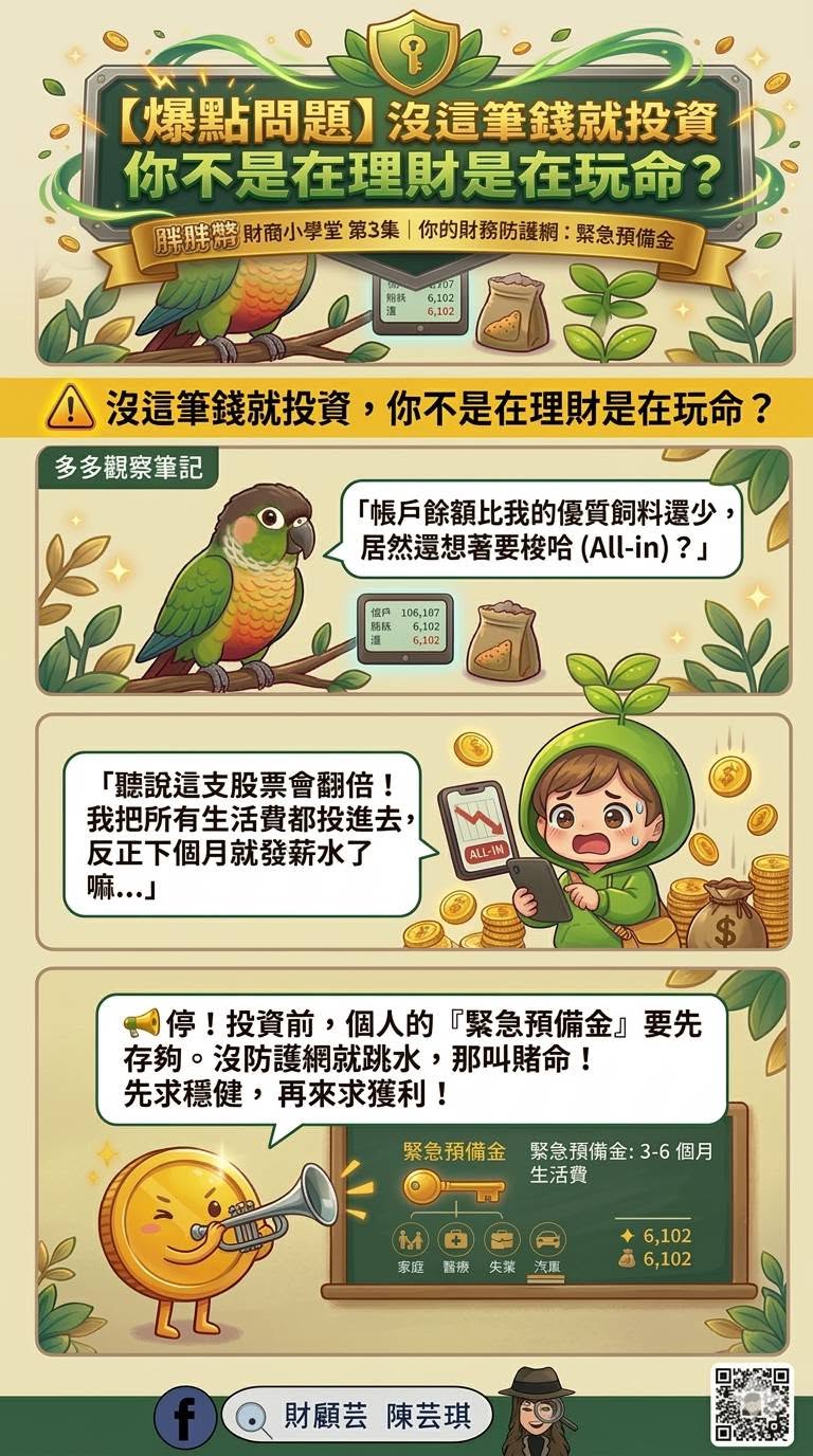 胖胖幣財商小學堂第三集：投資前先準備緊急預備金漫畫