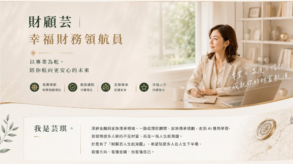 財顧芸幸福財務領航員，以專業為舵，陪你航向更安心的未來。